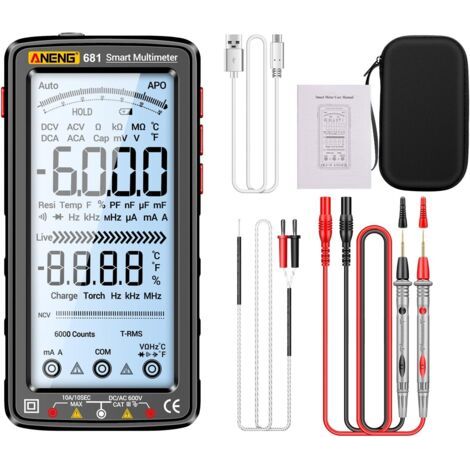 USB rechargeable multimètre numérique voltmètre écran LCD Multitester de fréquence de résistance de capacitance de rangement automatique Multitester numérique avec écran LCD rechargeable Testeur de te (1/5)