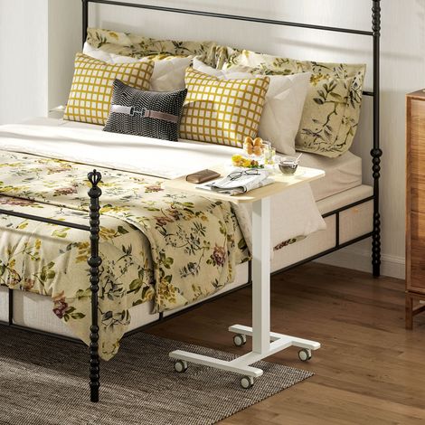 Bureau assis-debout, table pour ordinateur portable, hauteur réglable, 4 roulettes, 65 cm x 48 cm x 108 cm, jaune (1/4)