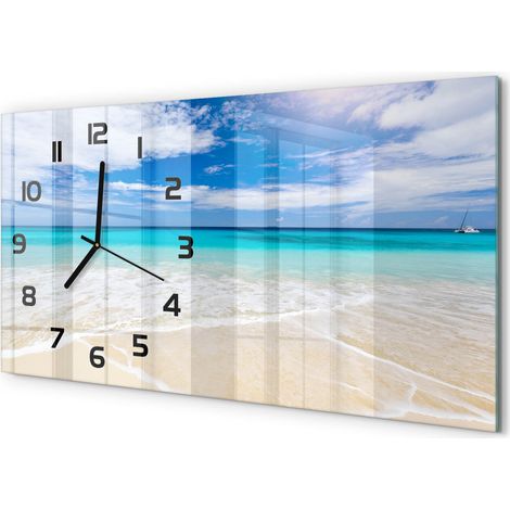 Grande Horloge Murale 60x30 cm Design Panoramique Verre Silencieux pour Salon Plage tropicale (1/5)