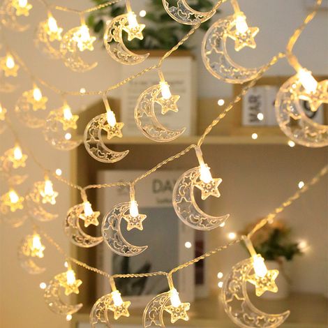 Guirlandes lumineuses décoratives lune et étoiles, adaptées au camping de fête de famille, lumières décoratives intérieures et extérieures (1/5)
