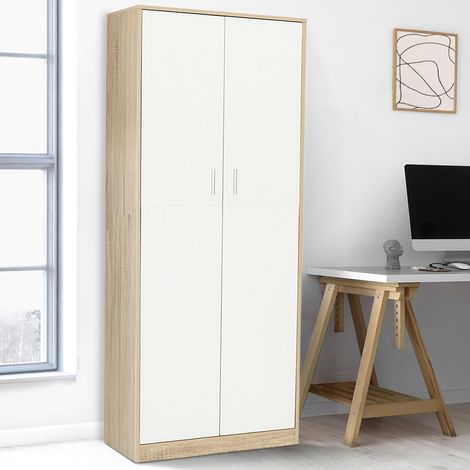 Armario de oficina multifuncional MARIA 190 cm madera y blanco 2 puertas 4 estantes