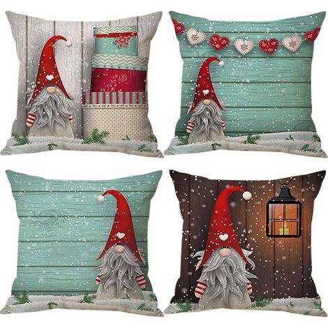 Housses Coussin de GNOME Noel 45x45cm Lot de 4 Deco Noël Taie Oreiller Christmas Décoration pour Intérieur, Canapé, Chambre, Cadeau de Vacances d'hiver (1/5)