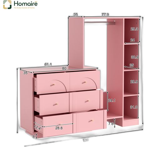Armoire en tissu rose avec rangement 139 x 35 x 133 cm HOMAIRE (1/5)