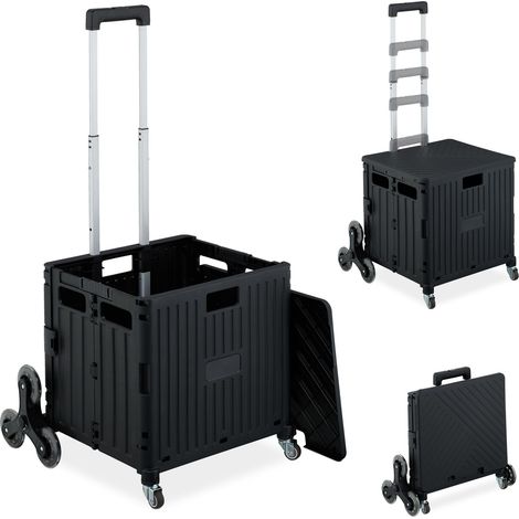 Relaxdays Einkaufstrolley Treppensteiger, klappbar, Einkaufskorb mit Rollen, Deckel, Teleskopgriff, bis 35 kg, schwarz