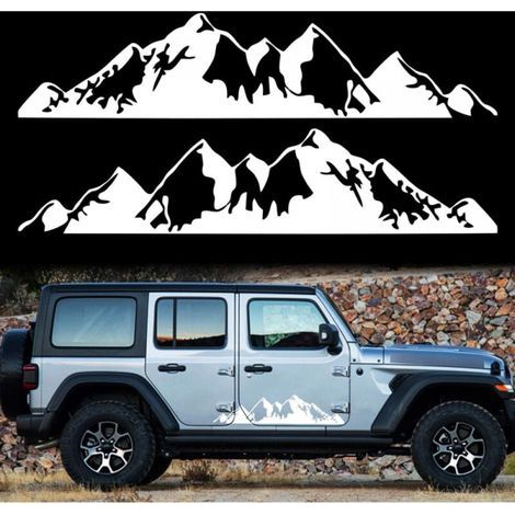 (White) 1 Pair 75cm Mountains Stickers Car Side Door Body Snow Mountains Graphic Vinyl Decal Decoration for SUV Truck Off-Road Vehicles Universal Long Size (1/5)