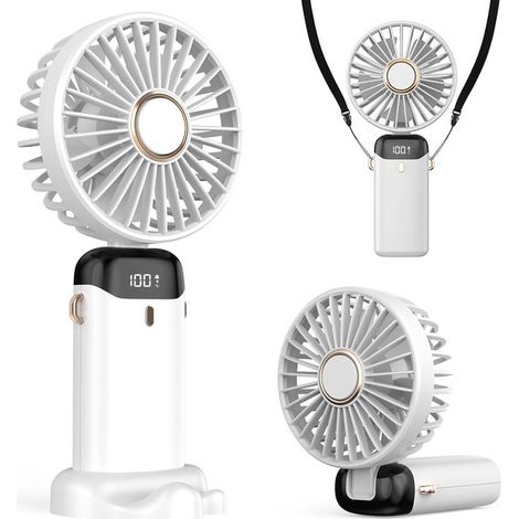 Ventilador portátil de mano，mini ventilador a pilas，ventilador de escritorio plegable con pantalla LED para oficina en casa (blanco) (1/5)