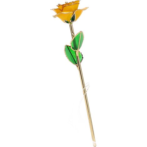 Rose à longue tige ornée d'or 24 carats, présentée sur un support transparent (jaune) (1/5)