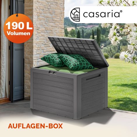CASARIA® Gartenbox 190L UV-beständig Griffmulden Verschlussvorrichtung Balkon Terrasse Wohnzimmer Wintergarten Box Kissenbox 78x44cm Holz-Optik