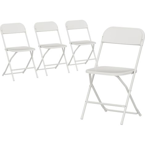 Set 4 Sedie Pieghevoli 45x49x79,5 cm con Fori di Drenaggio in Plastica e Metallo Bianco (1/5)