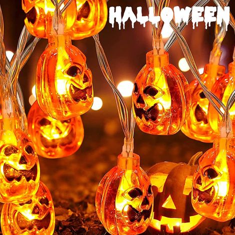 EASYCOMFORT Halloween Décoration Guirlande Lumineuse, 3M 20 LED Guirlande Lumineuse Citrouille à Piles pour Deco Halloween Interieur Exterieur (Orange, 2 pièces) (1/5)