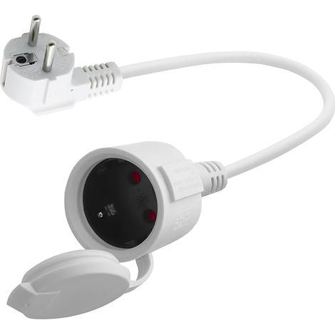 Schuko Short Outdoor Extension Cord, Schuko Extension Cable, White, 3 x 1.5 mm² 16 A 250 V IP44, for Home (White-90 Degrees, 0.3) (1/5)