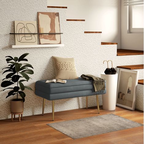 Asiento tapizado con almacenaje gris oscuro patas acero OKMYHOME (1/5)