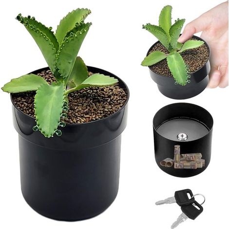 Caja fuerte con forma de maceta，caja oculta con cerradura，caja de almacenamiento creativa，llaves y otros objetos de valor (negra) (1/2)