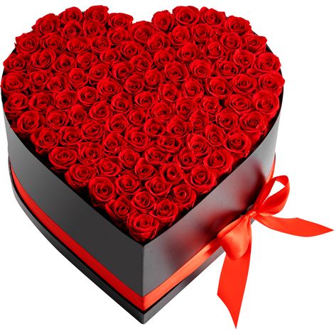 Mophorn Caja con 100 Rosas Preservadas en Forma de Corazón, Ramo de Flores Duraderas, Regalo Especial para Esposa, Madre, Pareja, Ideal para Bodas, Día de la Madre, San Valentín, Navidad, Color Rojo (1/5)