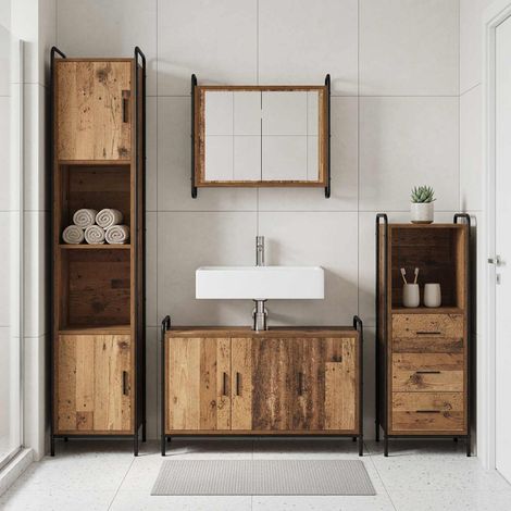 vidaXL Juego de Muebles de Baño 4 uds. Madera envejecida (1/5)