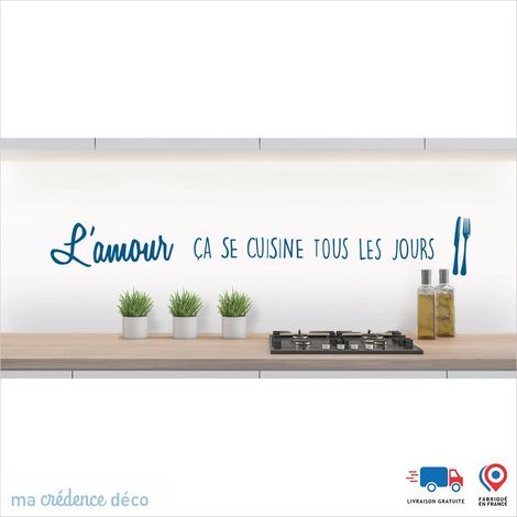 Crédence : L'AMOUR ÇA SE CUISINE 1 - Couleur Bleu signal - Alu composite - 120 - 60 (1/3)
