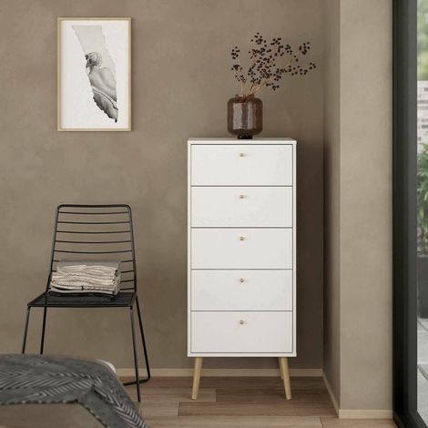 Dmora - Cassettiera Yaounde, Settimino multiuso, Comò camera da letto, Mobile con cassetti, 50x39 h120 cm, Bianco (1/5)