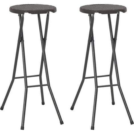Tabourets de bar pliants, ensemble de deux pièces, en PEHD et acier, avec une finition en rotin. (1/5)