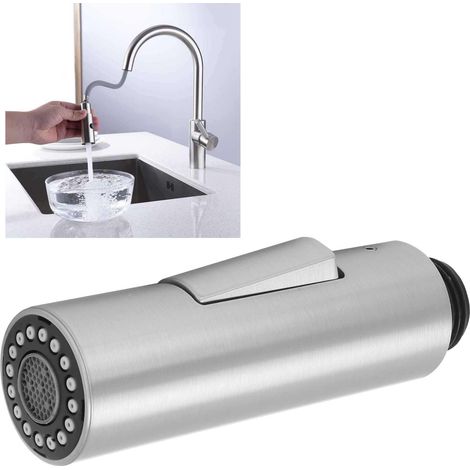 Pommeau de douche extractible G1/2 pour robinet de cuisine, accessoire de robinetterie en plastique nickel brossé (1/5)