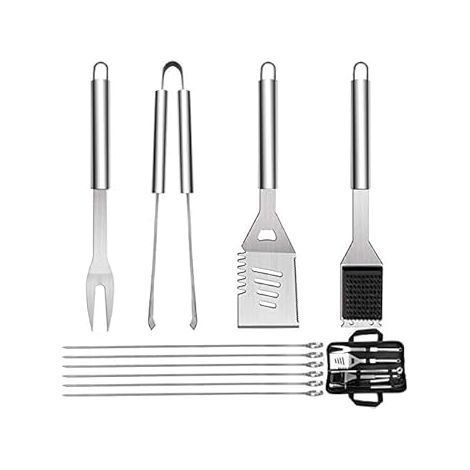 Juego de 10 Utensilios de Barbacoa QH, Set de Herramientas de Acero Inoxidable con Bolsa para Picnics y Actividades al Aire Libre (1/4)