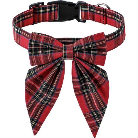 Collier pour chien à carreaux avec nœud papillon, flocon de neige de Noël, rouge et vert, coton, tailles XS à L (S 2,0 x 40 cm - rouge) (1/5)