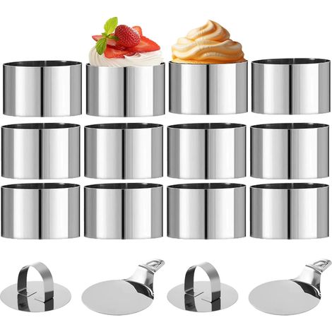12 x Round Pastry Circles, Stainless Steel Cake Rings for Cake, Dessert Mousse (1/5)