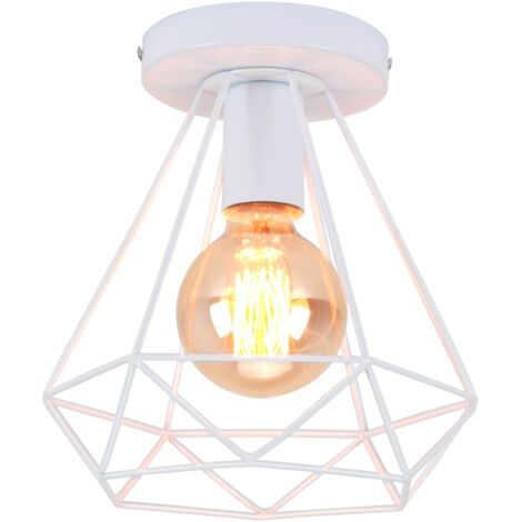 royaluxe- Plafonnier Rétro Diamant Blanc Métal 20CM Lustre Industriel E27 Plafonnier Vintage Lampe De Plafond Antique