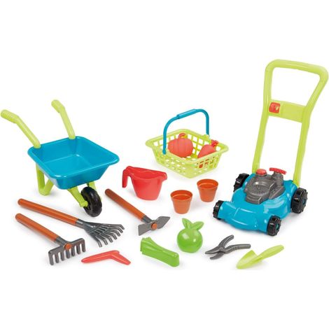 Super pack jardin 3 en 1 : tondeuse,brouette garnie,panier et accessoires de jardinage- Outillage de jardin pour enfants - Jeu de Plein air - Dès 18 mois (1/5)