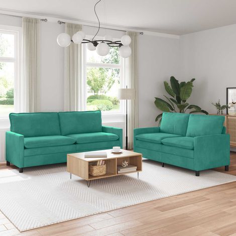 vidaXL Ensemble de Canapés 2 pcs Turquoise Velours (1/5)
