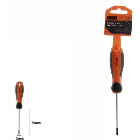 TrAdE Shop Traesio - Cacciavite Giravite Magnetico Punta A Croce 3x75mm Impugnatura Ergonomica 07436 -