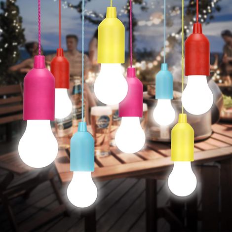 (Blanc froid) Lot de 8 ampoules LED à tirette, fonctionnant sur piles, à suspendre, pour mariages, festivals, camping, fêtes en plein air, barbecues