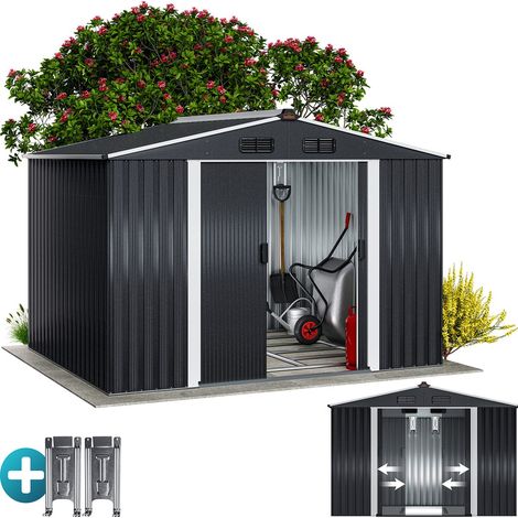 GARDEBRUK® Metal Tool Shed With Foundation  Apex or Pent Roof  Sliding Door  Heavy Duty Galvanised Steel Garden Equipment Bike Log Storage  metallic-anthrazit (de)