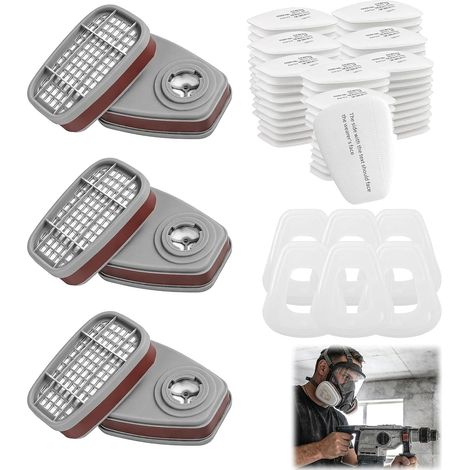Kit de 6001 filtres pour masque cartouche de protection respiratoire, 80 filtres en coton,6 filtres, 6 capuchons, filtres chimiques contre Vapeurs Organiques, pour modèles 6100 6200 6800 7502 (1/5)