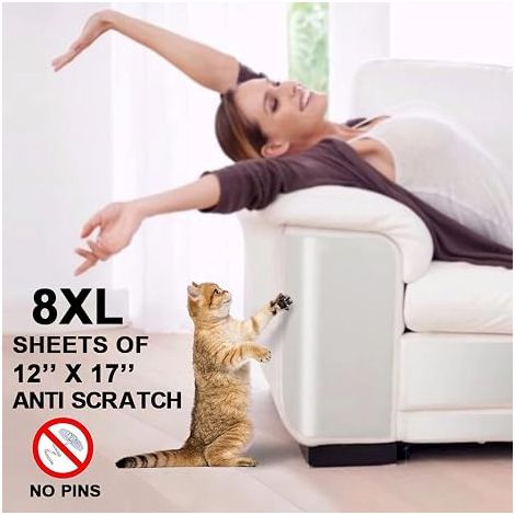 Lot de 8 - Ruban Anti-Rayures Pour Chats - Protecteur De Meubles - Feuilles De Ruban De Dressage Anti-Rayures Transparentes Double Face Pour Chats (1/5)