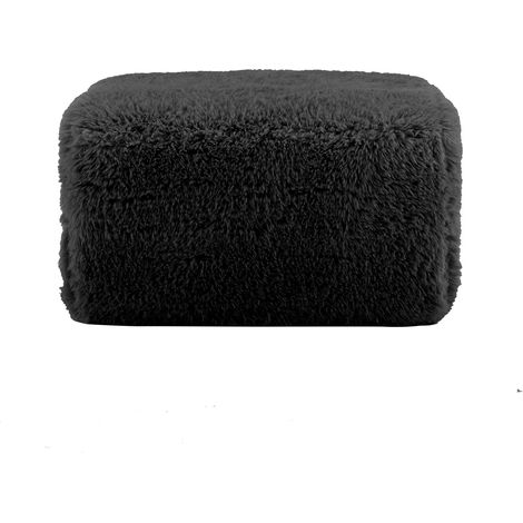 Pouf en tissu peluche noir, doux et moelleux, design élégant et polyvalent pour le salon et la chambre. (1/5)