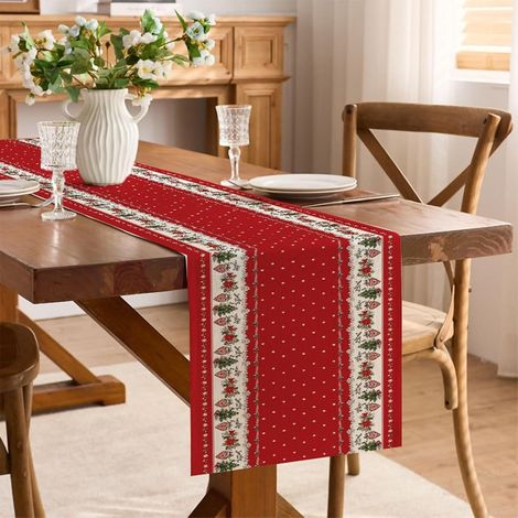Grand Chemin Table Polyester pour Console Rouge 33x183cm,Chemin de Table Thème Noël Motif,Résistant,Lavable en Machine,idéal pour le Quotidien,Cuisine (1/5)