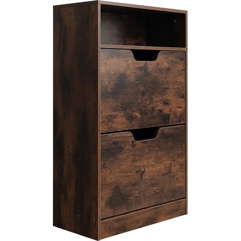 Relaxdays Scarpiera con ripiano, HLP: 102x60x24 cm, per 8 paia, 2 ante, compatta, stile industriale, marrone (1/5)