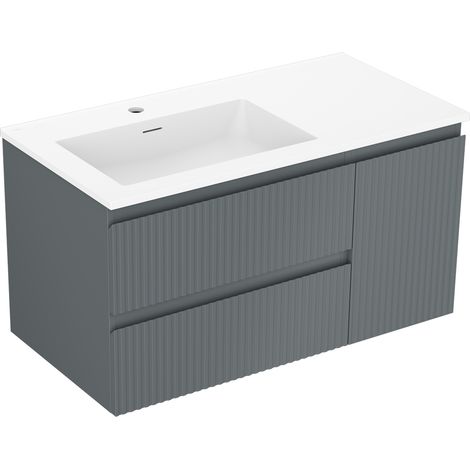 Mexen Rivel armoire de salle de bains 90 cm avec lavabo Otis gauche, 2S, 1D, rainuré, graphite mat/blanc mat - 91A23-09047-3-BB (1/5)