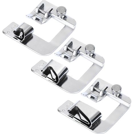 3-teiliges Set breiter Nähfüße, verstellbarer Rollsaum, Schnappverschluss-Nähfüße für Haushaltsnähmaschinen, Patchwork- und Häkelzubehör (1/5)