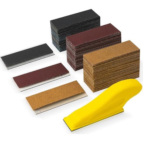 Kit de ponceuse de précision, mini bloc de ponçage manuel 3 en 1, papier de verre grain 60-400 pour travaux manuels sur bois, polissage DIY