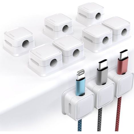 Clip Câble, 6 Pcs 10 Trous Organisateur Câble Magnetique avec Auto-adhésifs, Clips Rangement de Câble, pour Câble Chargement USB (1/5)
