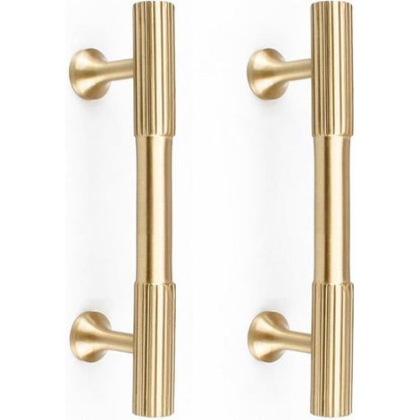 Poignée De Meuble - Laiton Massif Doré Brossé - Centre Des Trous 224 mm - Longueur Totale 264 mm - Pour Armoires Cuisine Salle De Bain Dressing - Lot De 2 (1/5)