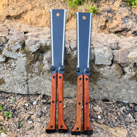 Scie double face papillon pour travail du bois et jardinage lame acier SK5 manche en bois massif 350 g – Livraison gratuite (1/5)