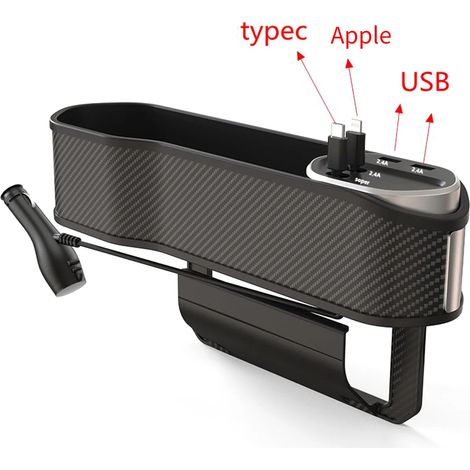 (Sans recharge sans fil) Organisateur de siège auto avec porte-gobelet, poche latérale pour console centrale et recharge sans fil, USB-C et Lightning (1/5)