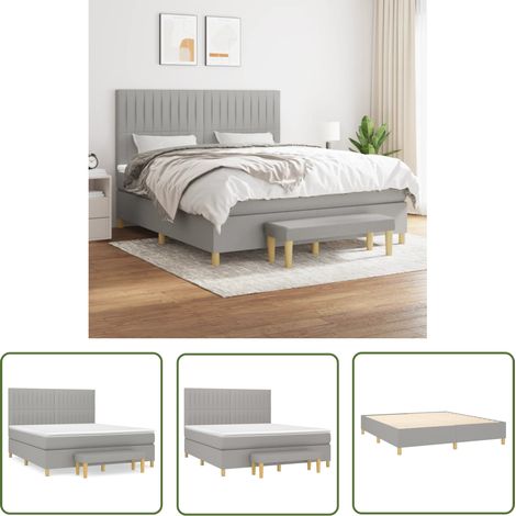 The Living Store Sommier à lattes de lit avec matelas Gris clair 180x200cm Tissu - Lit Plateforme - Lit Double - Literie - Matelas À Ressorts Ensachés - Têtière Ajustable (1/5)