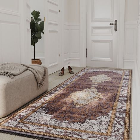 Tapis oriental tissé Aysan - 400x100cm, Rectangular - 100% Acrylique - Tissé - Gris foncé