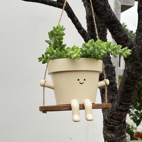 Pot de fleurs suspendu à tête oscillante - Jolis pots en résine avec trou de drainage, pour plantes d'intérieur et d'extérieur, (1/5)