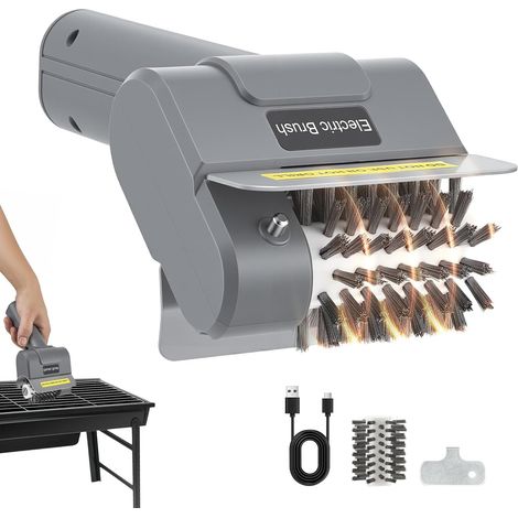 Brosse Électrique pour Barbecue, sans Fil, Rechargeable avec Tête, en Acier Inoxydable Amovible, 1 Tête de Rechange Incluse, Idéale pour Gril à Gaz, Charbon, Smoker, Électrique et Grille (1/5)