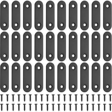 30 Pcs Plaques d'assemblage Plates, Connecteurs Plats, Pattes d'assemblage Perforée Plates de Métallique, Plaque Perforée, Équerre de Fixation en Acier Inox, Plaques de Raccord (Noir 50x16mm)