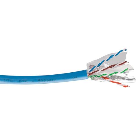 Electraline – Câble FTP RJ45 cat 6 10Gbit/s – Isolation polyéthylène – Gaine PVC bleu – Cuivre nu AWG 23/1 pour câblage fixe